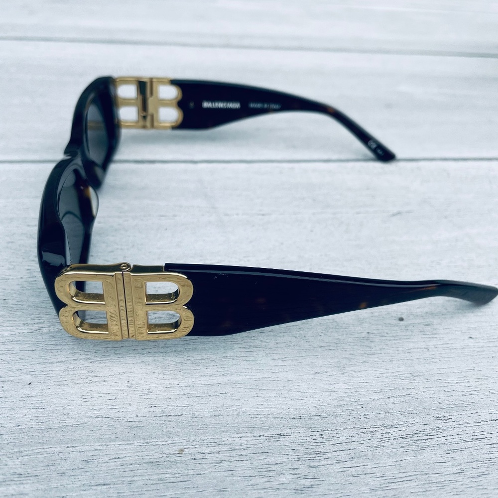 Balenciaga BB0096S Dark Havana & Gold Women's Tortis Shell Sunglasses